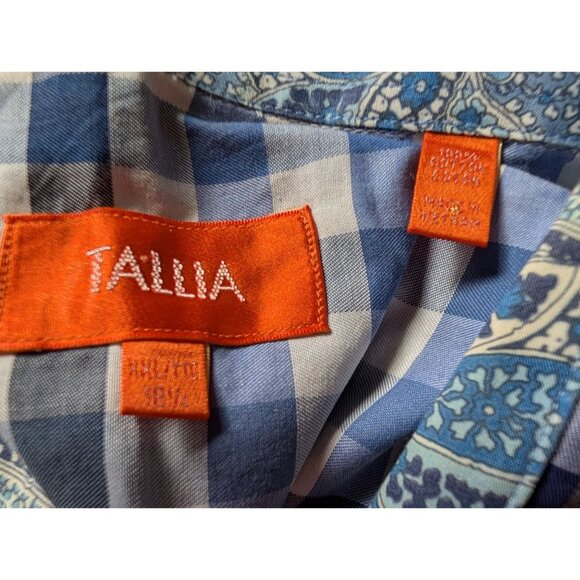 Tallia Mens Blue Checkered Long Sleeve Shirt Size L Cotton - Picture 2 of 4